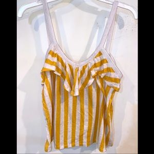 Yellow & White Striped Ruffle Tank